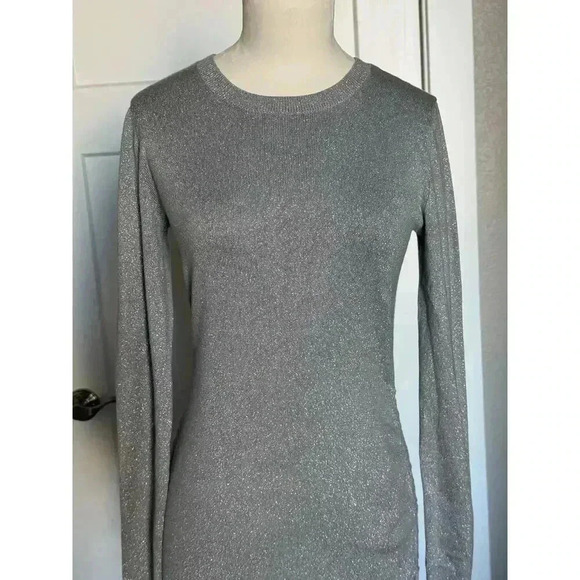 Abercrombie Sparkly Asymmetrical Ruched Mini Sweater Dress Grey Sparkle S/P - Picture 8 of 14